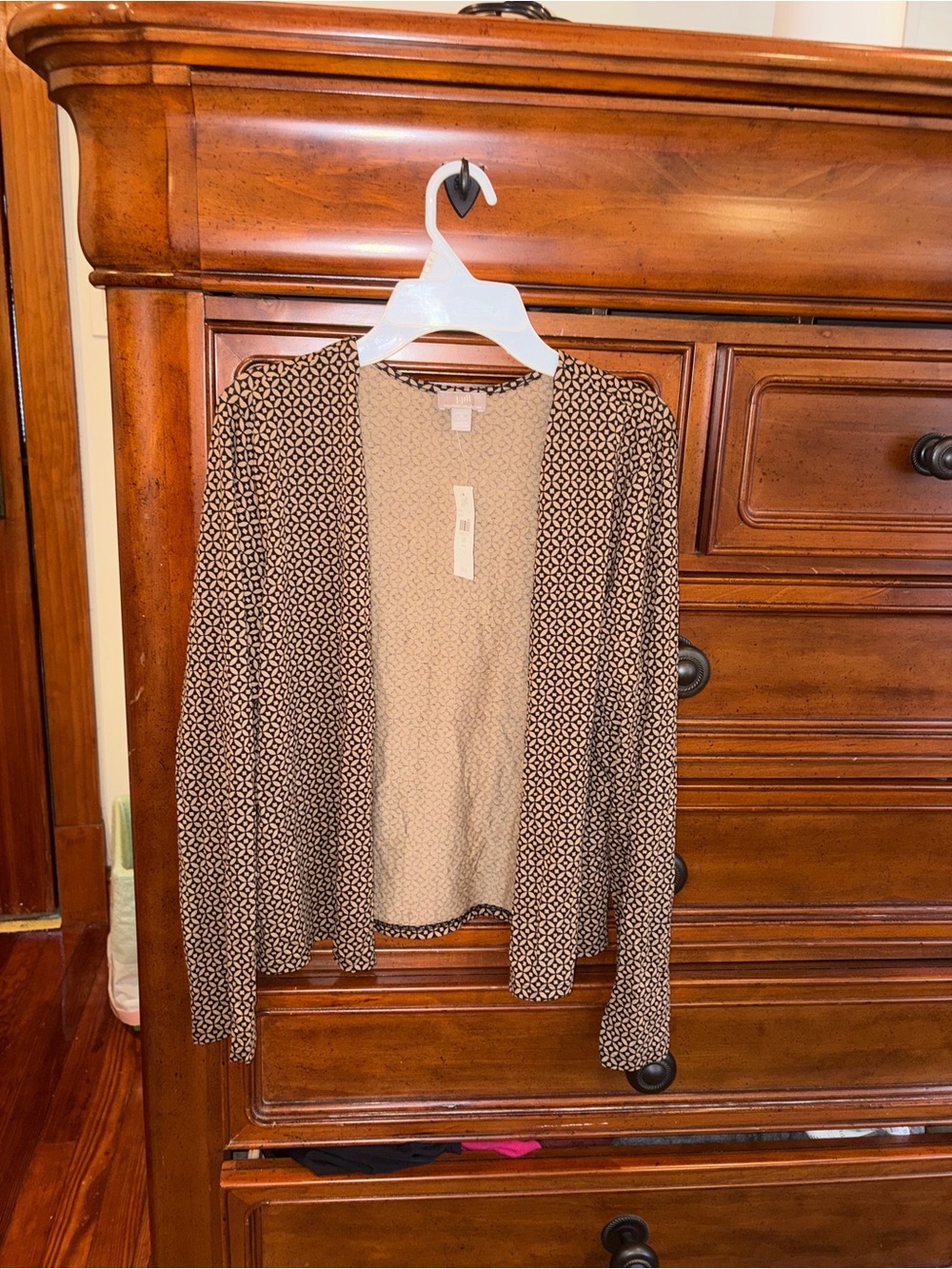 NWT J.Jill Camel Geometric Print Open Front Cardigan Petite Medium MP